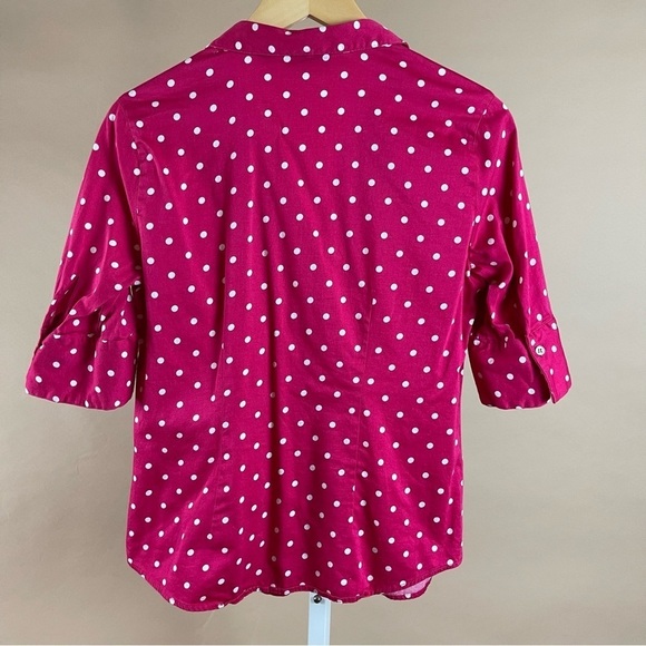 7th Avenue Retro Women's Medium Polka Dot Hot Pink Button Up 1/2 Sleeve Shirt - Picture 2 of 8